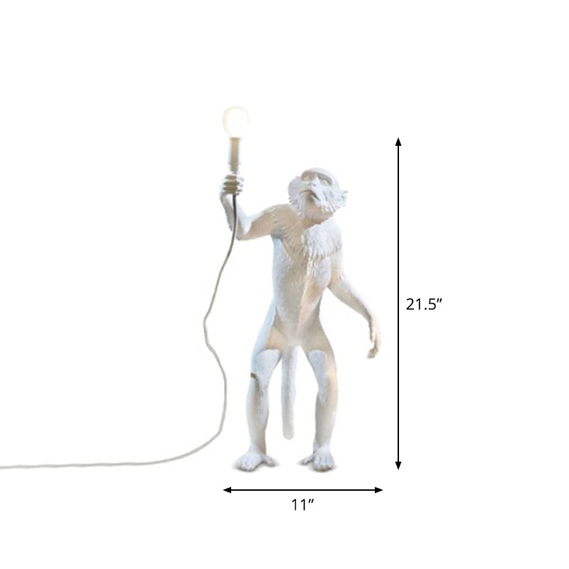 White Monkey Standing Floor Light Artistic Single-Bulb Resin Floor Lamp for Living Room