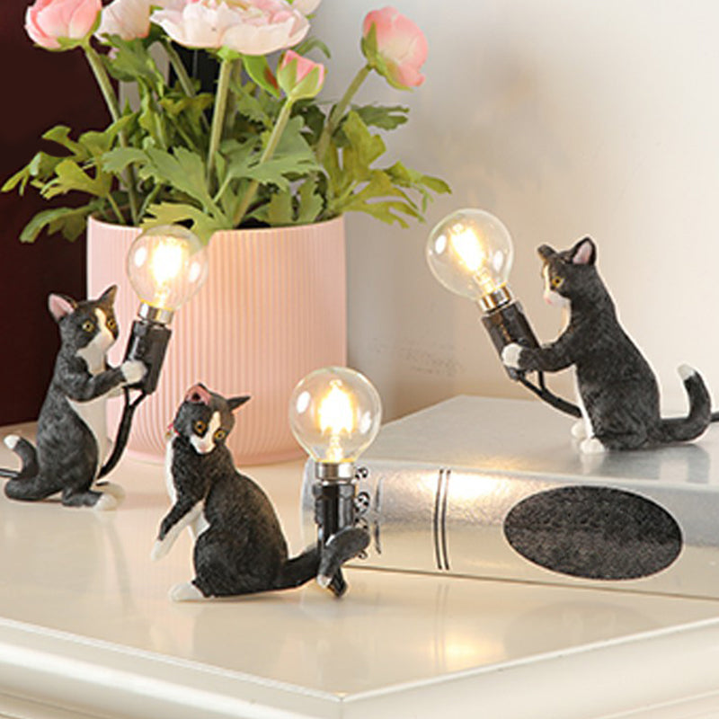 Kitten Night Table Light Decorative Resin 1 Bulb Childrens Bedroom Nightstand Lamp