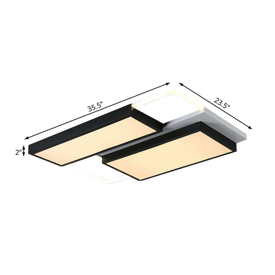 Lámpara de montaje de color negro y blanco Rectangular Modernista Led 21.5 "/35.5" de ancho de montaje de techo de montaje de metal para sala de estar en luz blanca/cálida