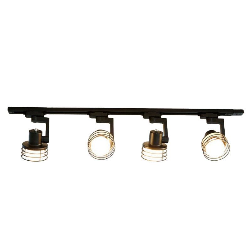 Zwarte draadkooi Semi Flush Mount Light Noordse 4-Bulb metalen plafond spoorlampje voor eetkamer