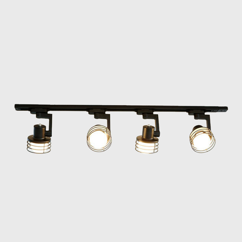 Zwarte draadkooi Semi Flush Mount Light Noordse 4-Bulb metalen plafond spoorlampje voor eetkamer