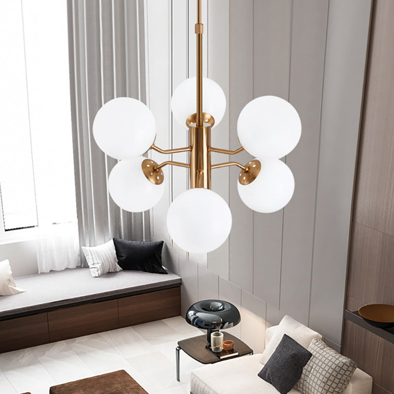 Gold Ball Pendant Chandelier Modernist Multi Lights White Glass Led Hanging Lamp with Sputnik Design