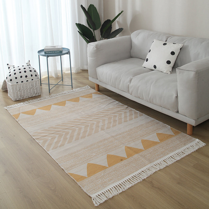 Casual Living Room Rug Multi Colored Geometric Printed Area Carpet Jute Stain-Resistant Handmade Indoor Rug with Tassel