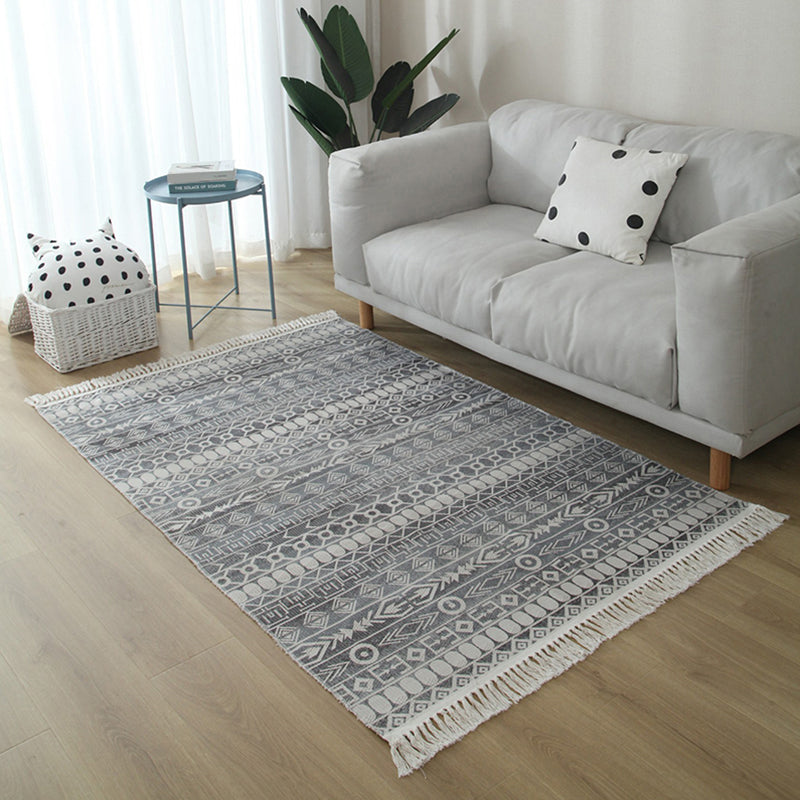 Eclectic Living Room Rug Multi Colored Geometric Printed Indoor Rug Jute Non-Slip Backing Easy Care Area Carpet with Tassel