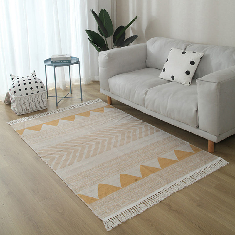 Eclectic Living Room Rug Multi Colored Geometric Printed Indoor Rug Jute Non-Slip Backing Easy Care Area Carpet with Tassel