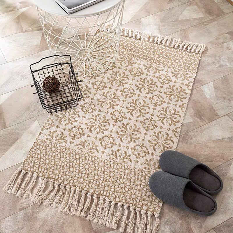 Multi Color Comfort Rug Jute Geometric Printed Area Carpet Easy Care Stain-Resistant Pet Friendly Rug with Tassel for Bedroom