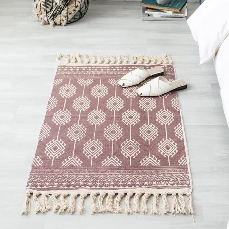 Multi Color Comfort Rug Jute Geometric Printed Area Carpet Easy Care Stain-Resistant Pet Friendly Rug with Tassel for Bedroom