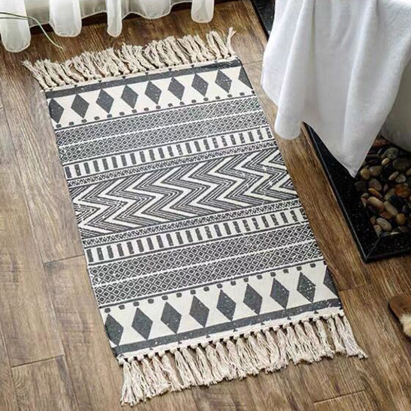 Multi Color Comfort Rug Jute Geometric Printed Area Carpet Easy Care Stain-Resistant Pet Friendly Rug with Tassel for Bedroom