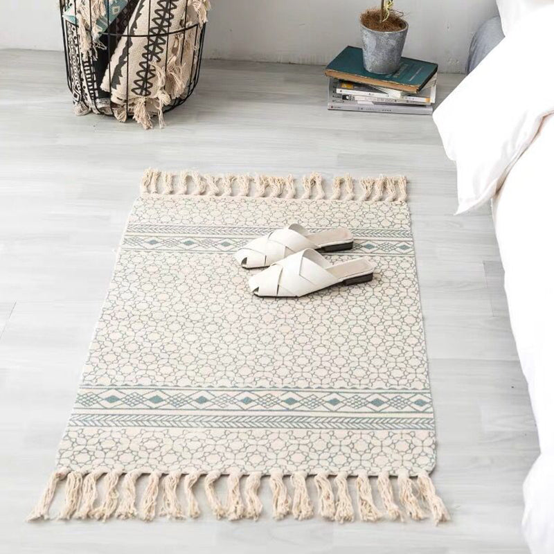 Multi Color Comfort Rug Jute Geometric Printed Area Carpet Easy Care Stain-Resistant Pet Friendly Rug with Tassel for Bedroom