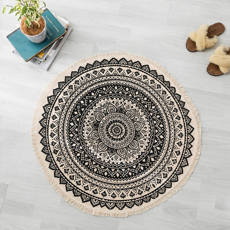 Multi Colored Bedroom Rug Relaxing Geometric Printed Area Carpet Jute Easy Care Pet Friendly Indoor Rug