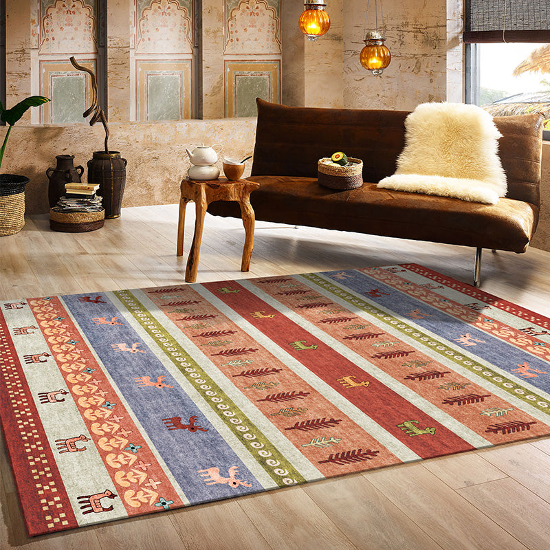 Natural Living Room Rug Multicolor Geo Pattern Indoor Rug Polypropylene Anti-Slip Machine Washable Area Carpet