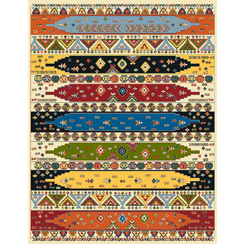 Boho Living Room Rug Multi Colored Plaid Printed Indoor Rug Synthetics Non-Slip Backing Pet Friendly Carpet