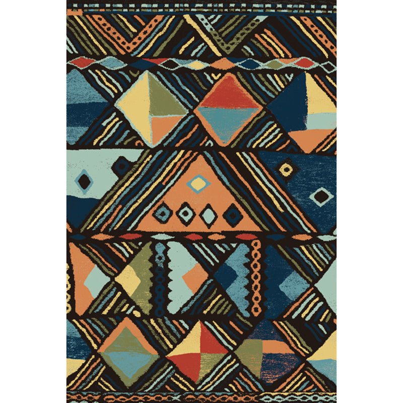 Boho Parlor Rug Multi-Color Geometric Printed Area Carpet Synthetics Non-Slip Pet Friendly Easy Care Indoor Rug