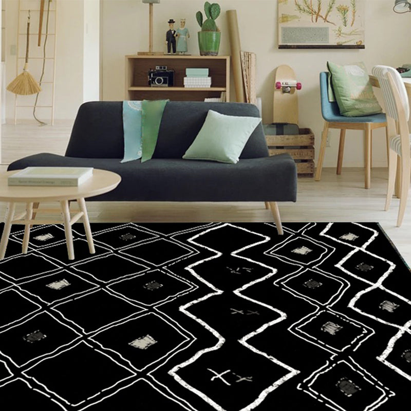 Eclectic Living Room Rug Multi-Color Geometric Printed Area Carpet Polypropylene Non-Slip Backing Machine Washable Indoor Rug