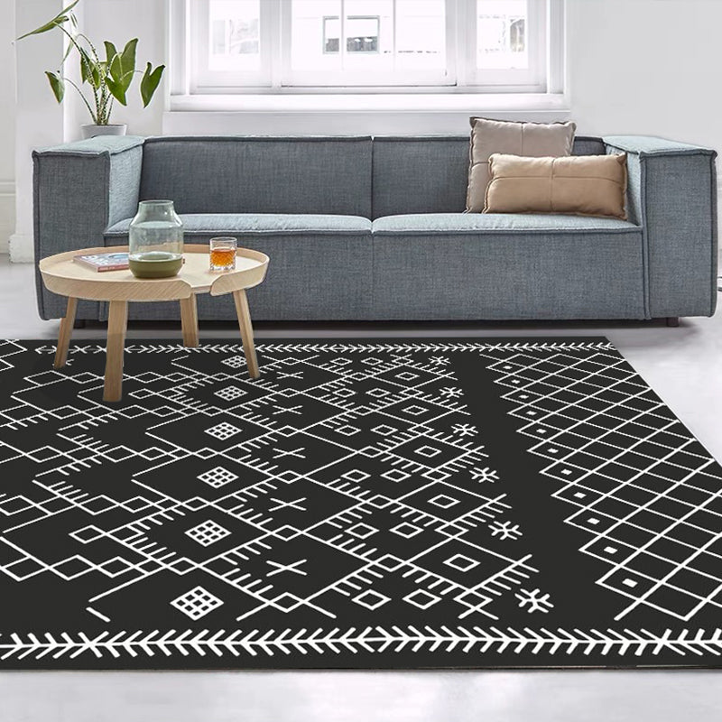 Eclectic Living Room Rug Multi-Color Geometric Printed Area Carpet Polypropylene Non-Slip Backing Machine Washable Indoor Rug