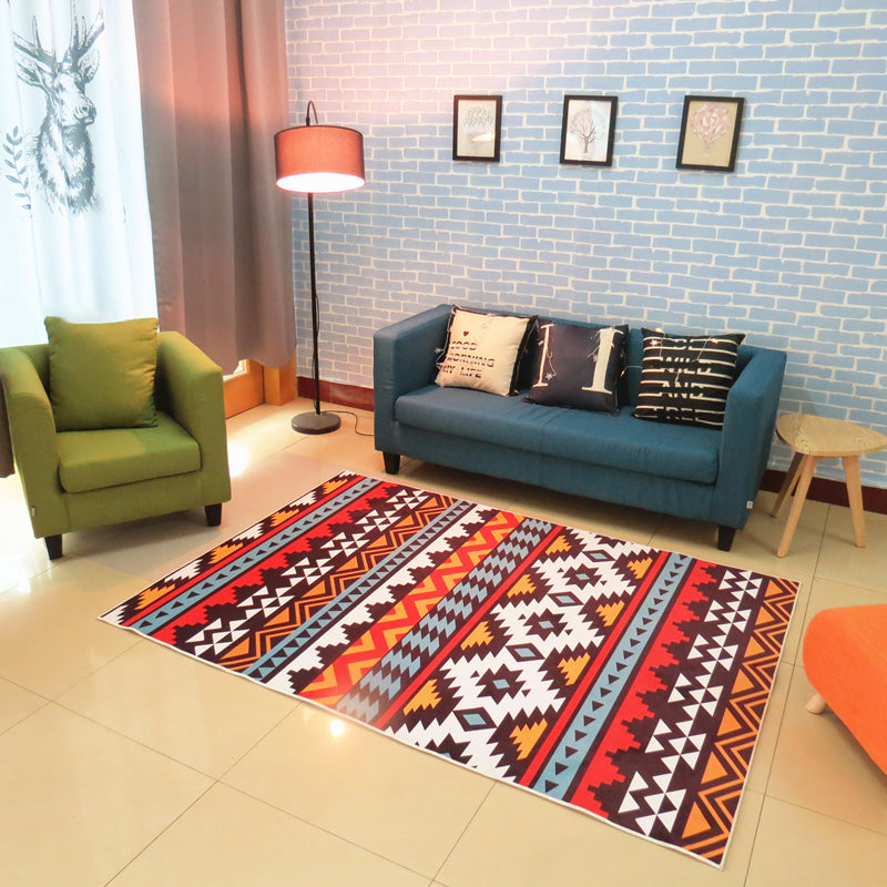 Nordic Wohnzimmer Teppich Multifarbene geometrische Druck in Indoor Rug Synthetik nicht rutscher Haustierfreundlicher Waschblatt Teppich