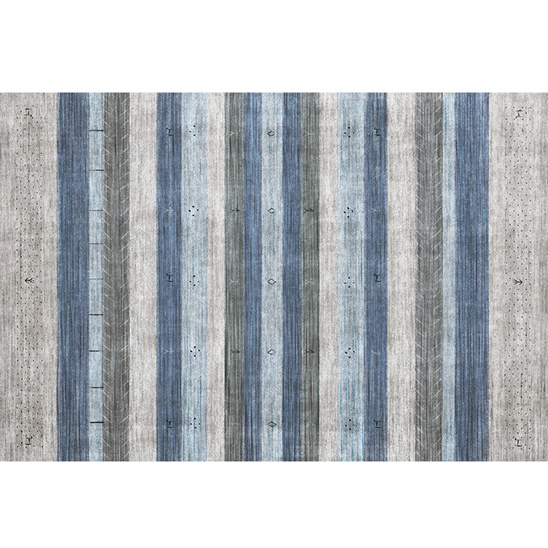 Bohemian Living Room Rug Multi Colored Stripe Print Indoor Rug Polyster Non-Slip Backing Pet Friendly Stain-Resistant Carpet