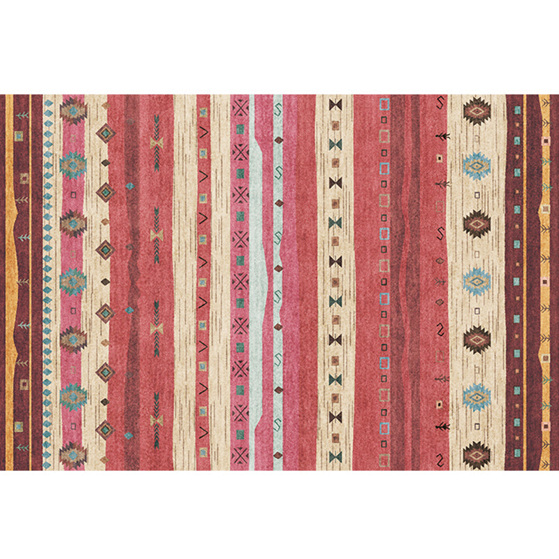 Bohemian Living Room Rug Multi Colored Stripe Print Indoor Rug Polyster Non-Slip Backing Pet Friendly Stain-Resistant Carpet