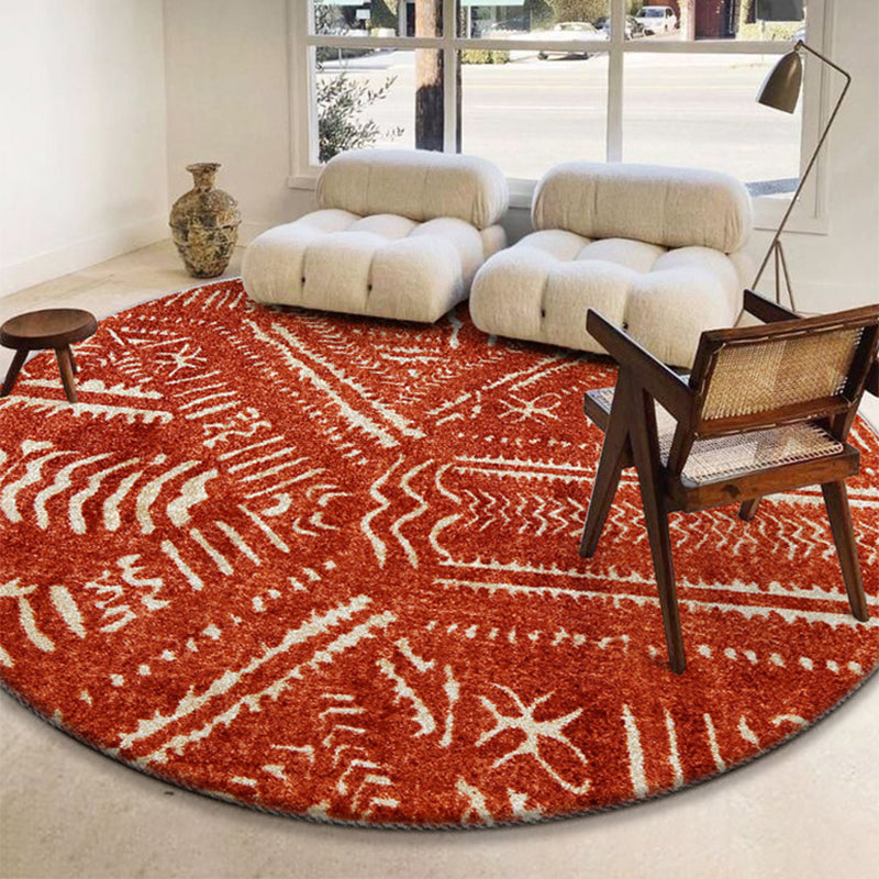 Western Geometric Rug Red Synthetic Indoor Rug Anti-Slip Backing Pet Friendly Machine Washable Carpet for Decoration