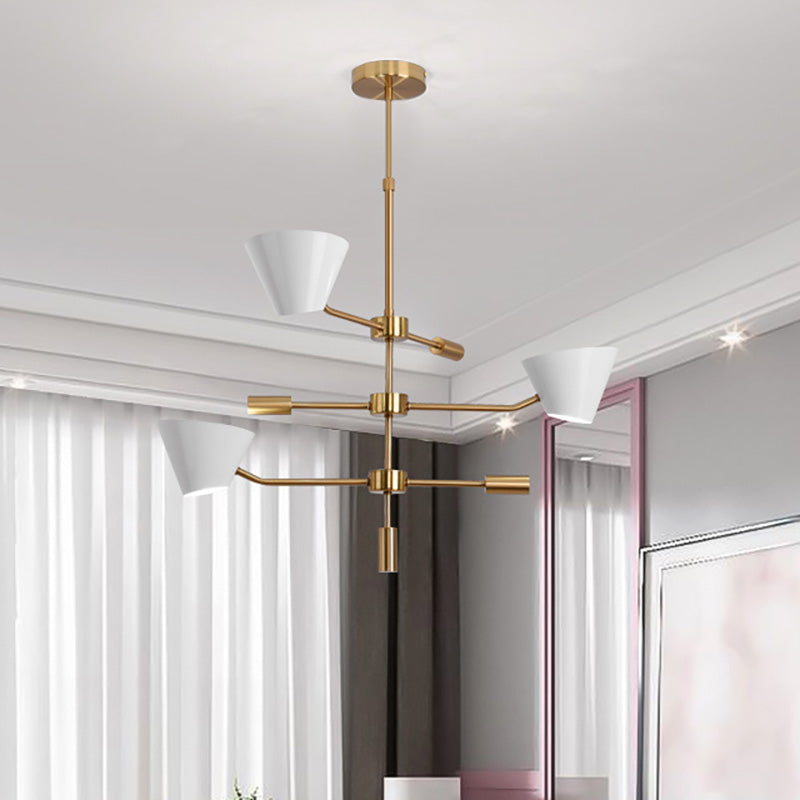 Branch Metal Chandelier Light Modern 3 Lights Gold Hanging Ceiling Light Fixture with Clear Glass Cone Shade