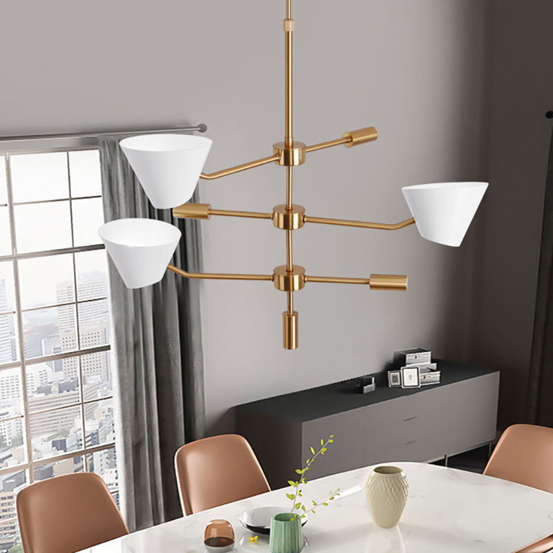 Branch Metal Chandelier Light Modern 3 Lights Gold Hanging Ceiling Light Fixture with Clear Glass Cone Shade