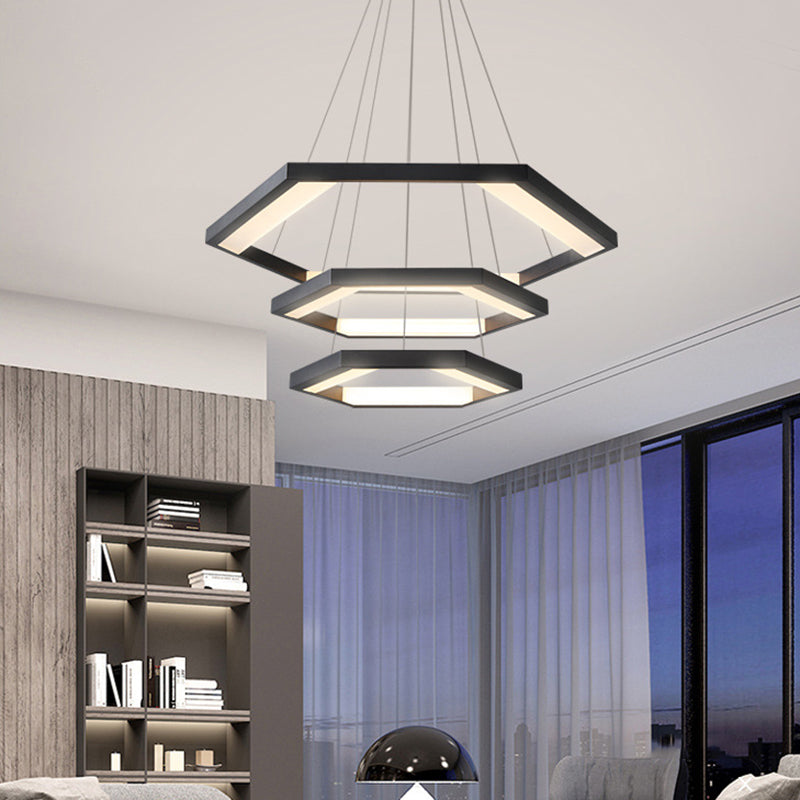 Hexagon Acrylique Chandelier Moderniste 1/2/3 Lights Black LED Plafond suspendu Light en blanc / lumière chaude