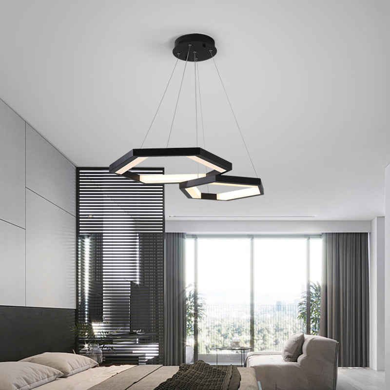 Hexagon Acrylique Chandelier Moderniste 1/2/3 Lights Black LED Plafond suspendu Light en blanc / lumière chaude