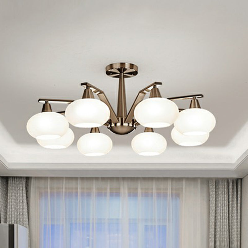 Oval Semi-Flush Mount Ceiling Light Minimalism Nickel Opal Glass Flush Chandelier for Living Room