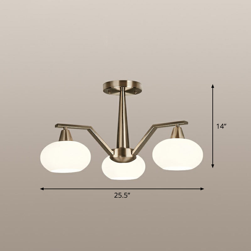 Oval Semi-Flush Mount Ceiling Light Minimalism Nickel Opal Glass Flush Chandelier for Living Room