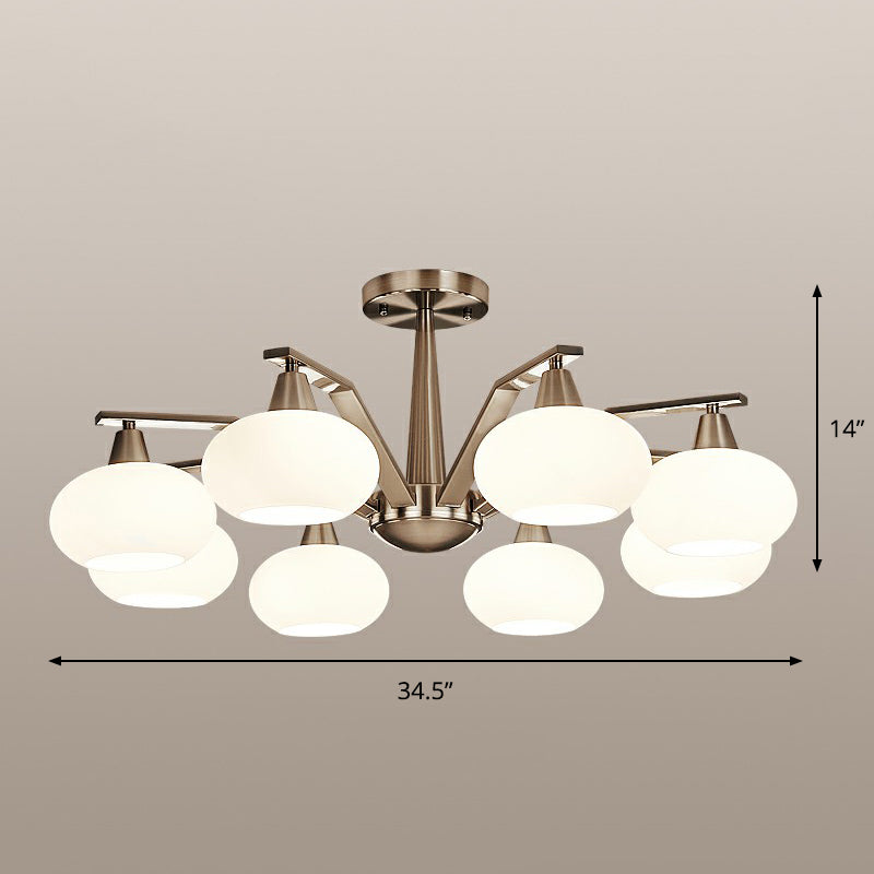 Oval Semi-Flush Mount Ceiling Light Minimalism Nickel Opal Glass Flush Chandelier for Living Room