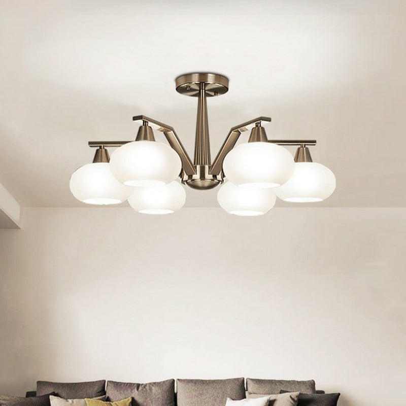 Oval Semi-Flush Mount Ceiling Light Minimalism Nickel Opal Glass Flush Chandelier for Living Room