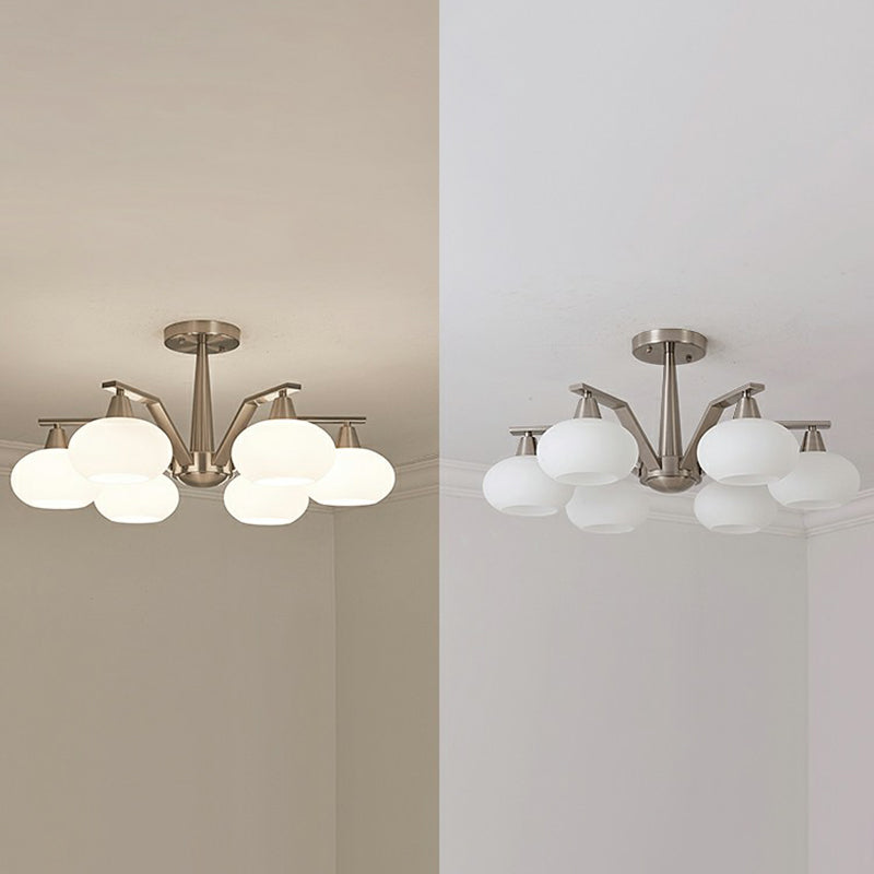 Luz de techo de montaje de semi-flush ovalado Minimalismo Níquel ópalo de vidrio Candelier para sala de estar