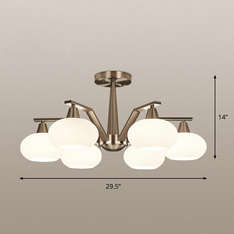 Luz de techo de montaje de semi-flush ovalado Minimalismo Níquel ópalo de vidrio Candelier para sala de estar