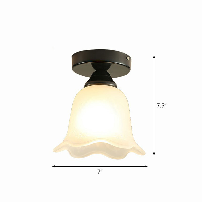 Lampe de plafond en verre blanc givré simple couloir de fleur noire rustique semi-rince