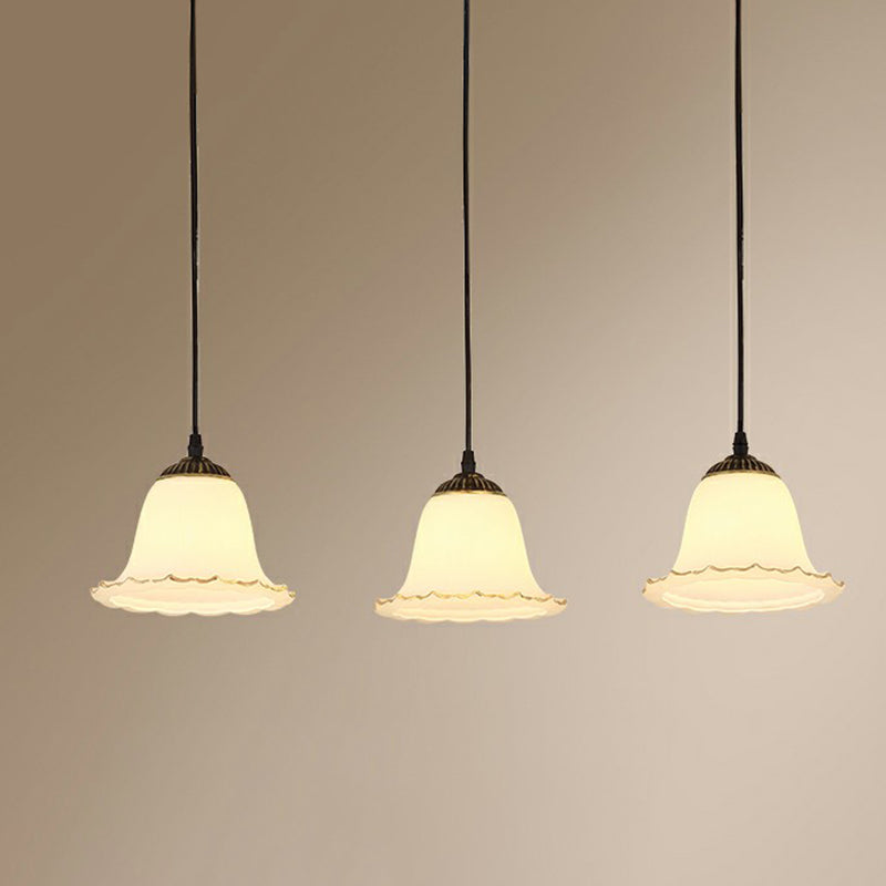 Bloemachtige eetkamer hangende licht rustieke crème glas met 3-bulb zwarte meerdere lichte hanger