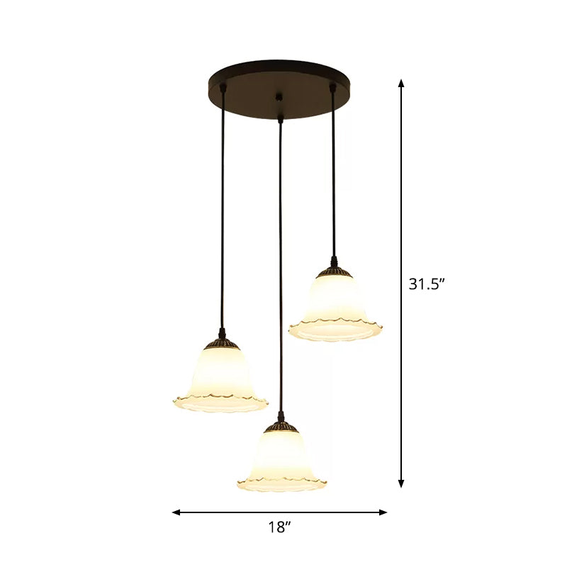 Bloemachtige eetkamer hangende licht rustieke crème glas met 3-bulb zwarte meerdere lichte hanger