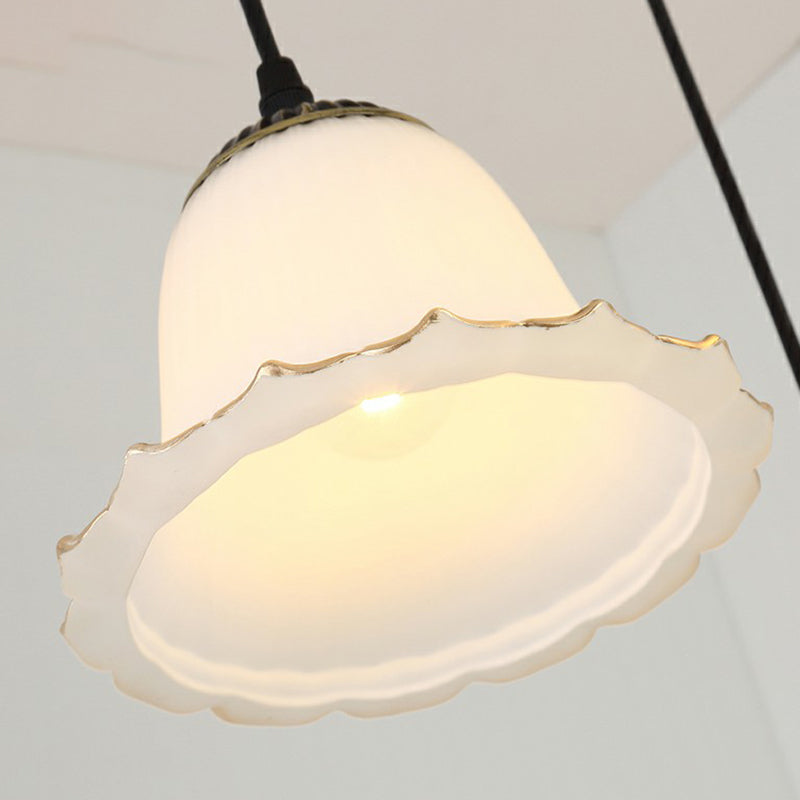 Bloemachtige eetkamer hangende licht rustieke crème glas met 3-bulb zwarte meerdere lichte hanger