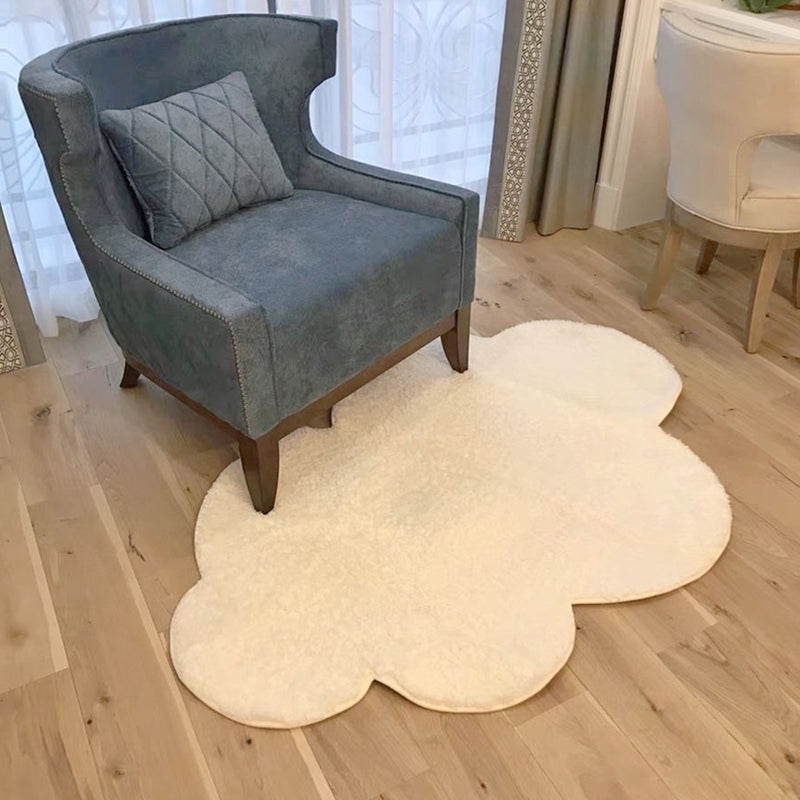 White Simple Rug Cotton Blend Solid Color Indoor Rug Anti-Slip Backing Pet Friendly Area Carpet for Living Room