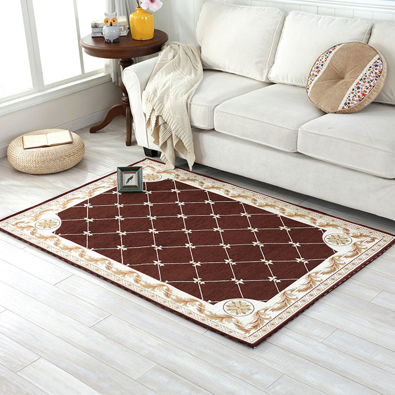 Retro Geometric Patterned Rug Multi Colored Polyster Indoor Rug Non-Slip Pet Friendly Easy Care Area Carpet for Home