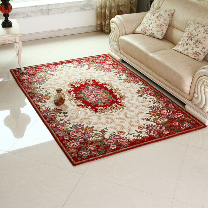 Multi-Colored Retro Rug Synthetics Flower Patterned Area Carpet Non-Slip Backing Stain-Resistant Washable Rug for Parlor