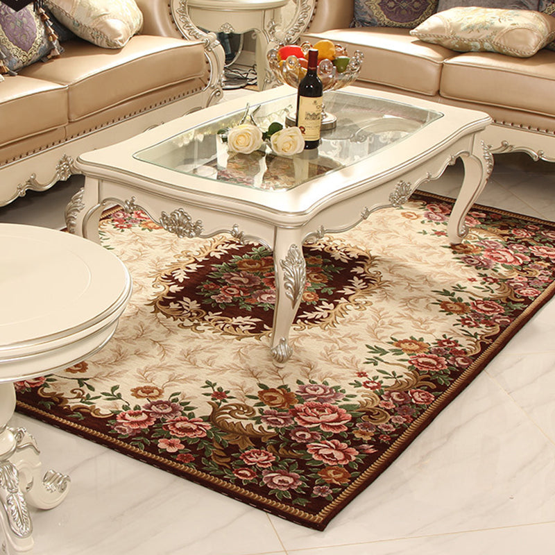 Multi-Colored Retro Rug Synthetics Flower Patterned Area Carpet Non-Slip Backing Stain-Resistant Washable Rug for Parlor