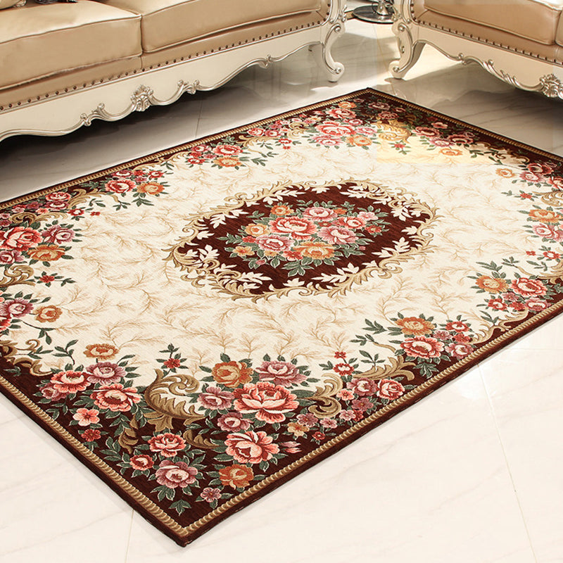 Multi-Colored Retro Rug Synthetics Flower Patterned Area Carpet Non-Slip Backing Stain-Resistant Washable Rug for Parlor