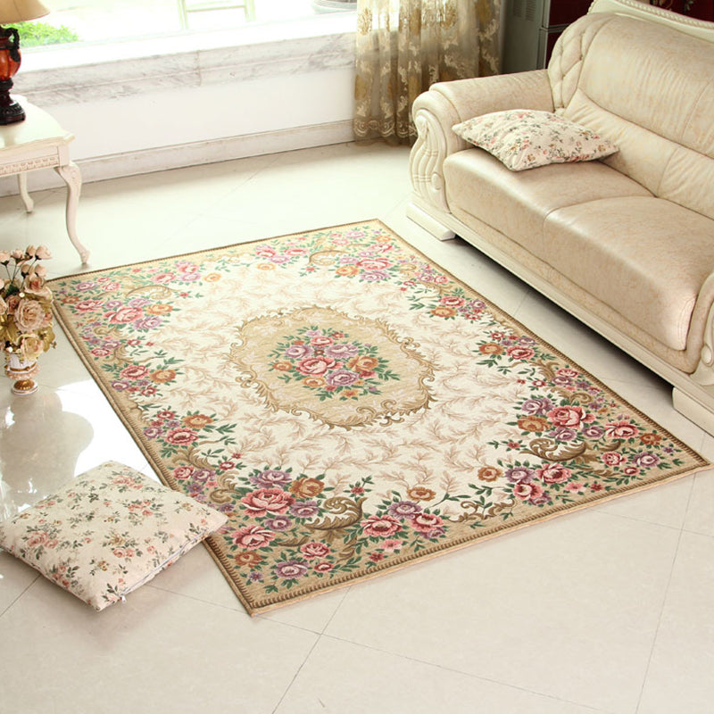 Multi-Colored Retro Rug Synthetics Flower Patterned Area Carpet Non-Slip Backing Stain-Resistant Washable Rug for Parlor