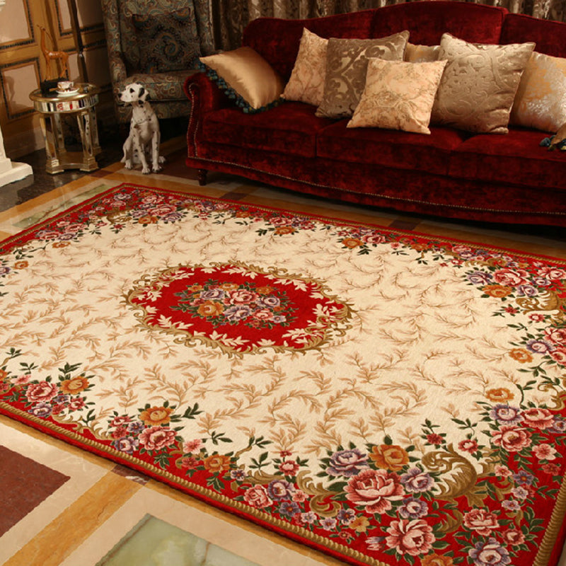 Multi-Colored Retro Rug Synthetics Flower Patterned Area Carpet Non-Slip Backing Stain-Resistant Washable Rug for Parlor