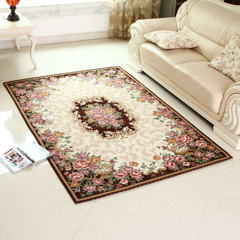 Synthétique rétro multicolore Synthétique à motifs de fleurs Tapis sans glissement, tapis lavable résistant aux taches pour le salon