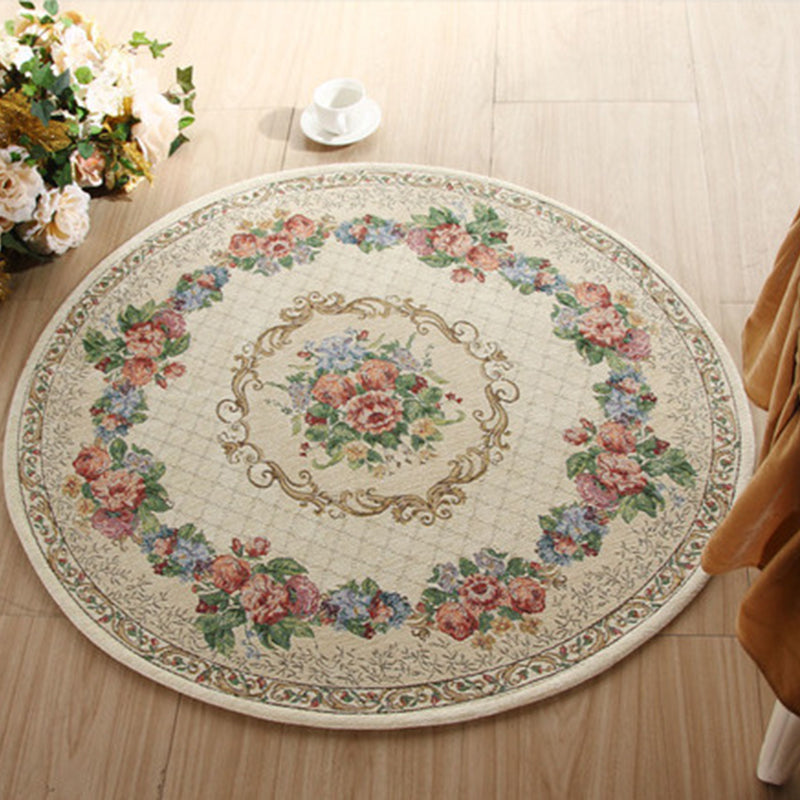 Light Beige Decoration Rug Vintage Floral Printed Area Carpet Polypropylene Anti-Slip Backing Pet Friendly Rug