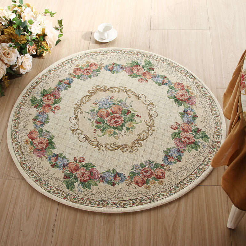 Light Beige Decoration Rug Vintage Floral Printed Area Carpet Polypropylene Anti-Slip Backing Pet Friendly Rug