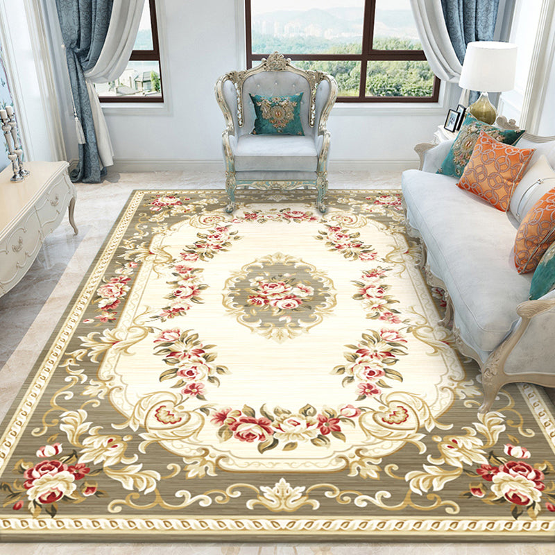 Shabby Chic Living Room Rug Multi Colored Floral Print Polyster Non-Slip Backing Washable Area Carpet