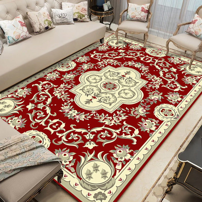 Shabby Chic Living Room Rug Multi Colored Floral Print Polyster Non-Slip Backing Washable Area Carpet