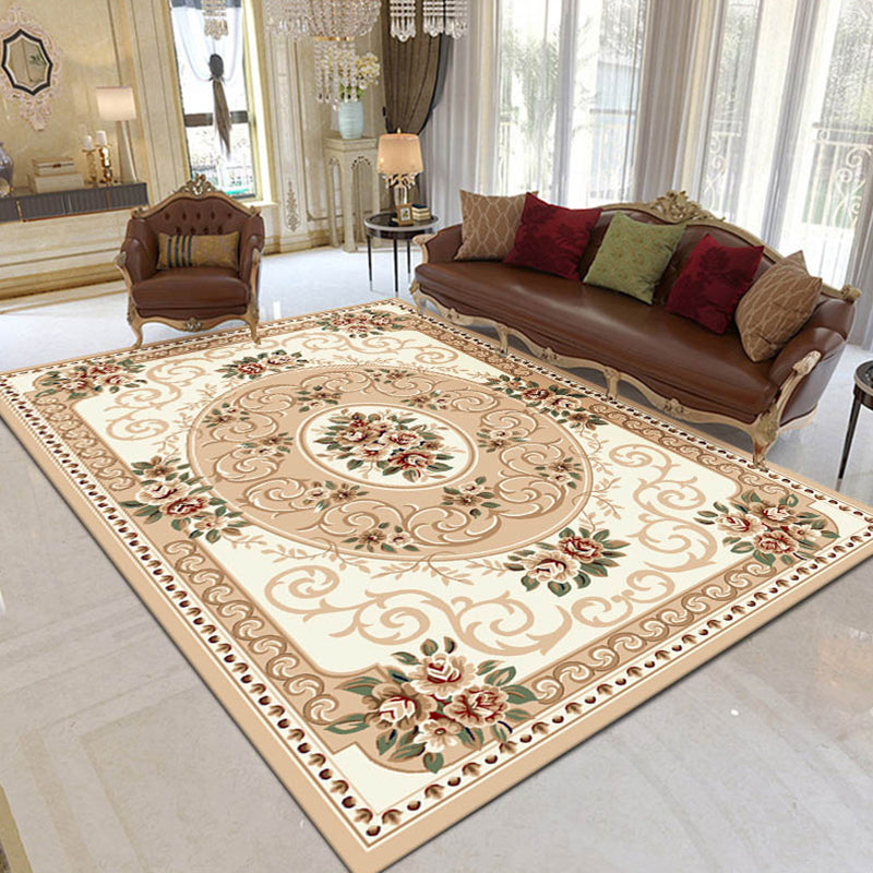 Shabby Chic Living Room Rug Multi Colored Floral Print Polyster Non-Slip Backing Washable Area Carpet